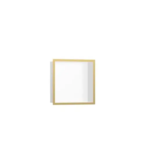 Wandnische in Mattweiß mit einem goldenen Designrahmen, geeignet für Badezimmeranwendungen. Von der Marke Hansgrohe.